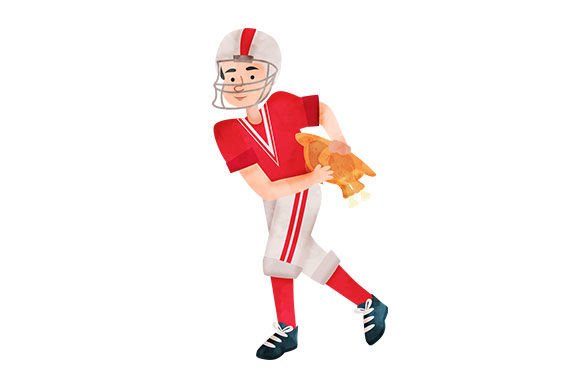 American Football Player with a Turkey - Watercolor Art for Crafts & Thanksgiving