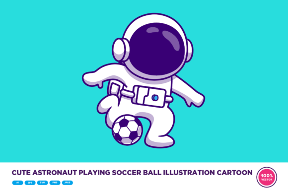 Cute Astronaut Playing Soccer Ball