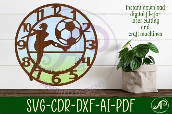 Football Female Player Wall Clock: Laser Cutting Wall Decor