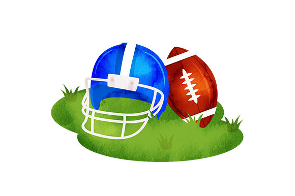 Football Helmet and Ball in Grass: A Sports Crafts Asset