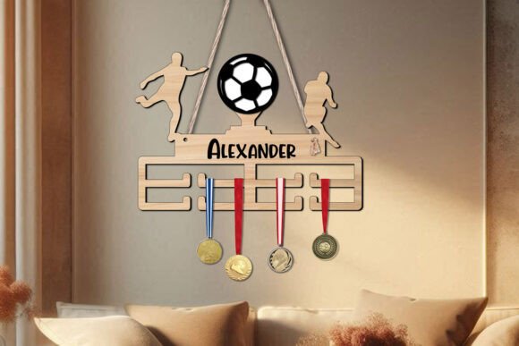 Football Man Medal Hanger: Laser Cutting Stands Design