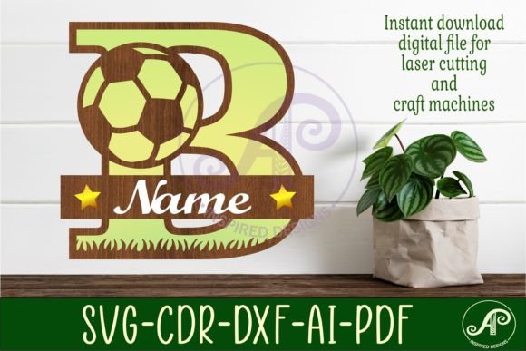 Football or Soccer Monogram B Letter for Laser Cutting Wall Decor