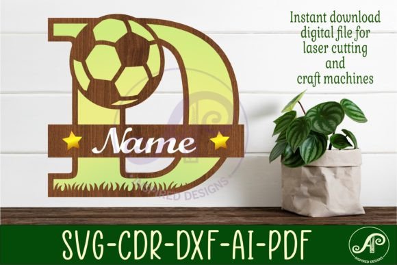 Football or Soccer Monogram D Letter: Laser Cutting Wall Decor