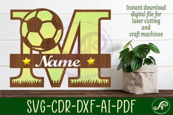 Football or Soccer Monogram M Letter: Laser Cutting Wall Decor