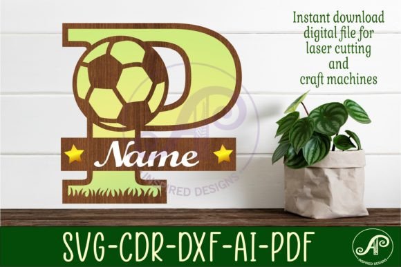 Football Soccer Monogram P Letter Laser Cutting Wall Decor