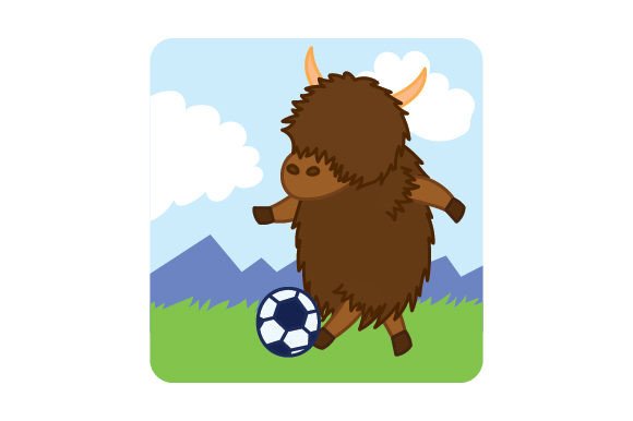 Funny Highland Bull Playing Football in Crafts and Animals