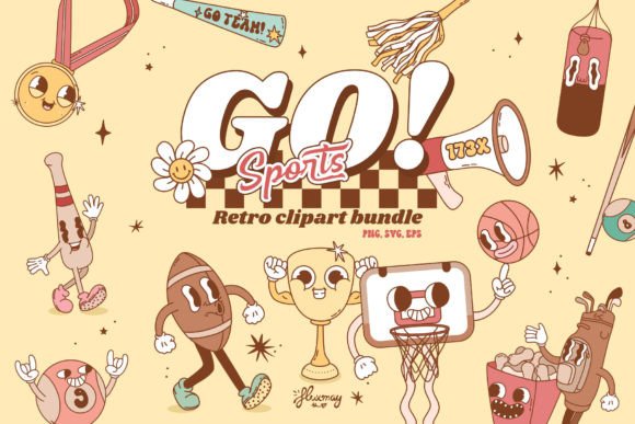 Groovy Retro Sports Clipart Bundle: Graphics & Illustrations Review