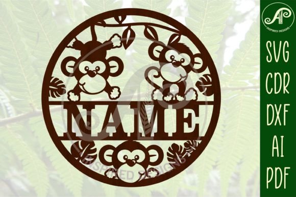 Monkey Name Sign SVG Cute Jungle Laser Cutting Signs