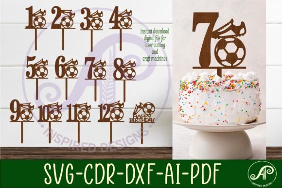 Soccer Number Cake Toppers for Birthday Laser Cutting
