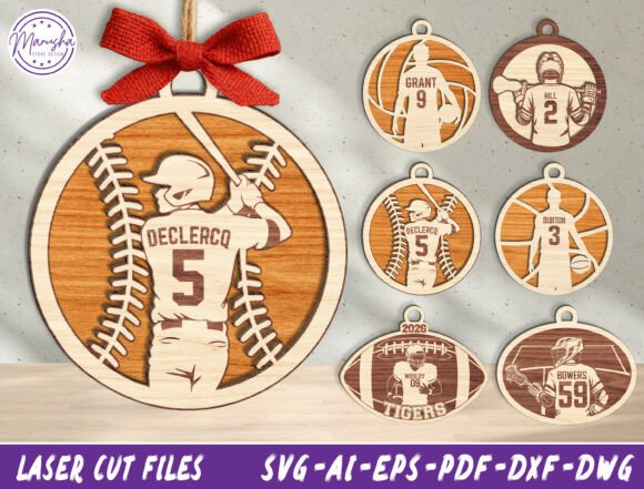 Sports Ornament Cut File SVG Bundle: Laser Cut Ornaments for Brands